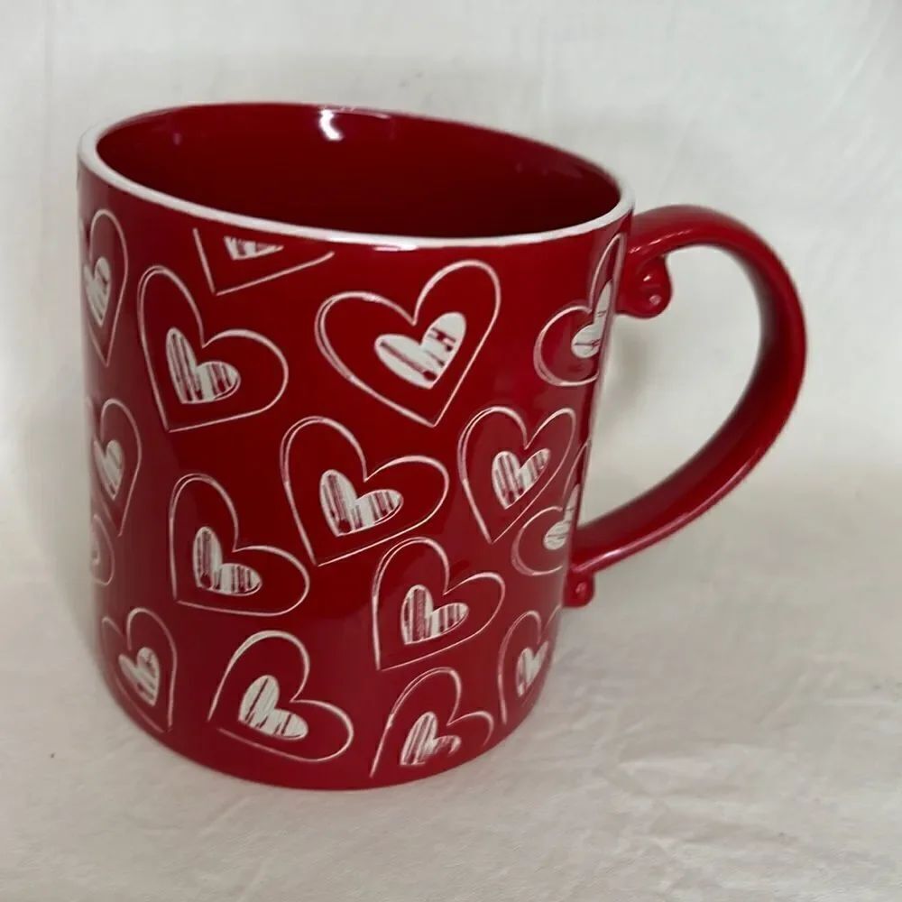 I❤️IT 2020 Red White Hearts Coffee Tea Cocoa Mug 22 Oz 4 In Round 4 1/2 In Tall